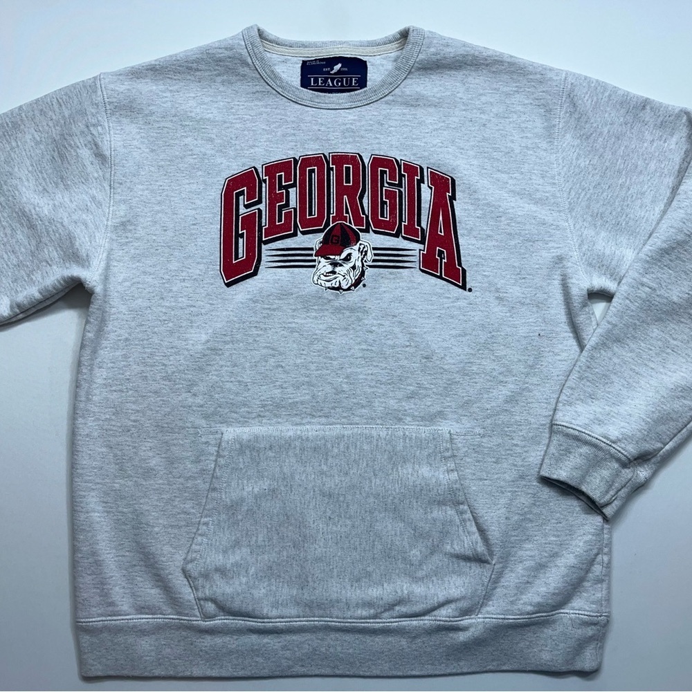 League Georgia Bulldogs Crewneck Sweatshirt Mens Size Large Gray Kangaroo Pocket